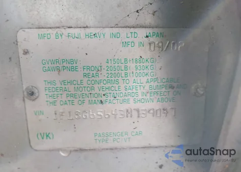 2003 Subaru Forester Xs z USA, uszkodzony, nr VIN JF1SG65643H739047